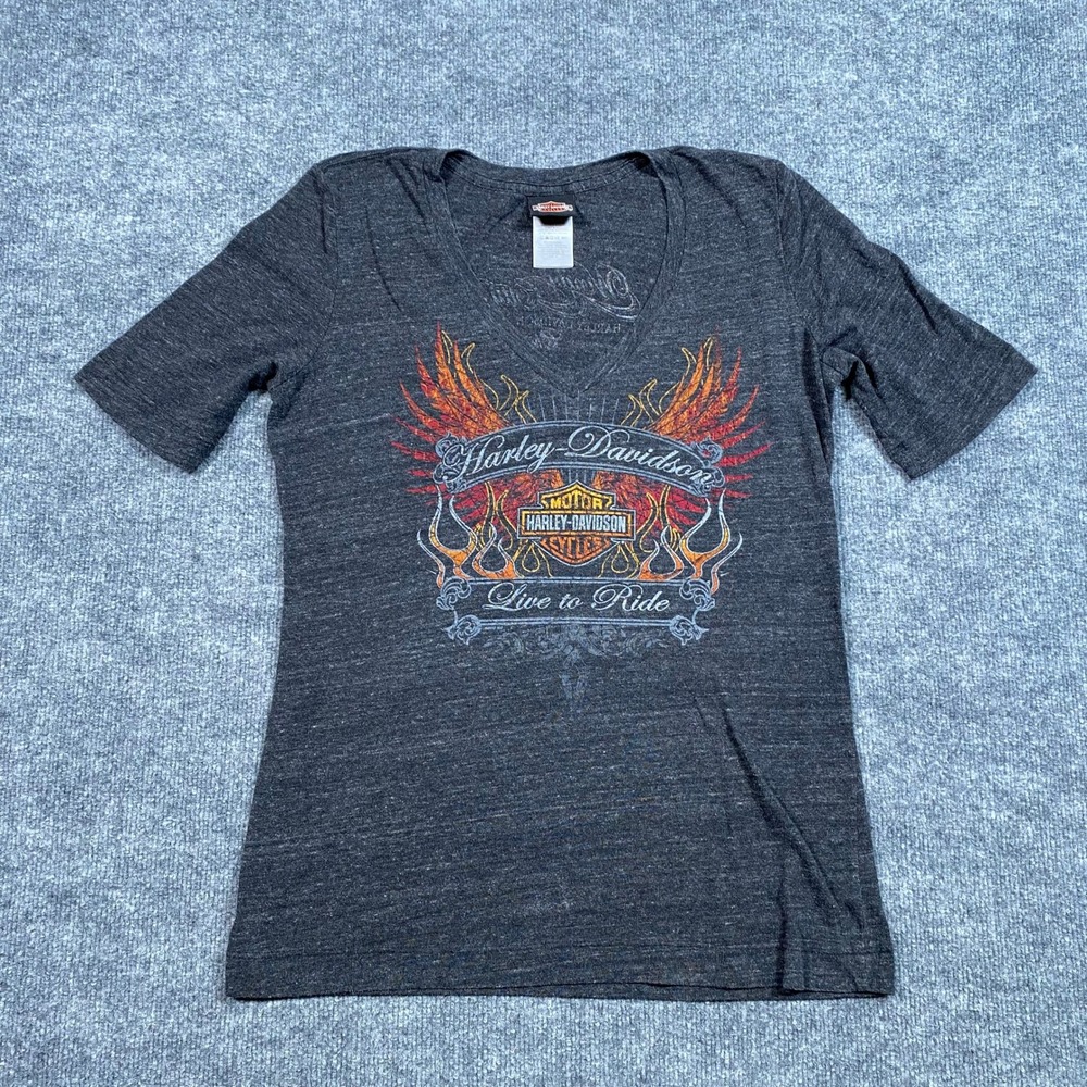 Harley Davidson Windy City‎ Chicago V-Neck Graphic Tee Heather Charcoal XL